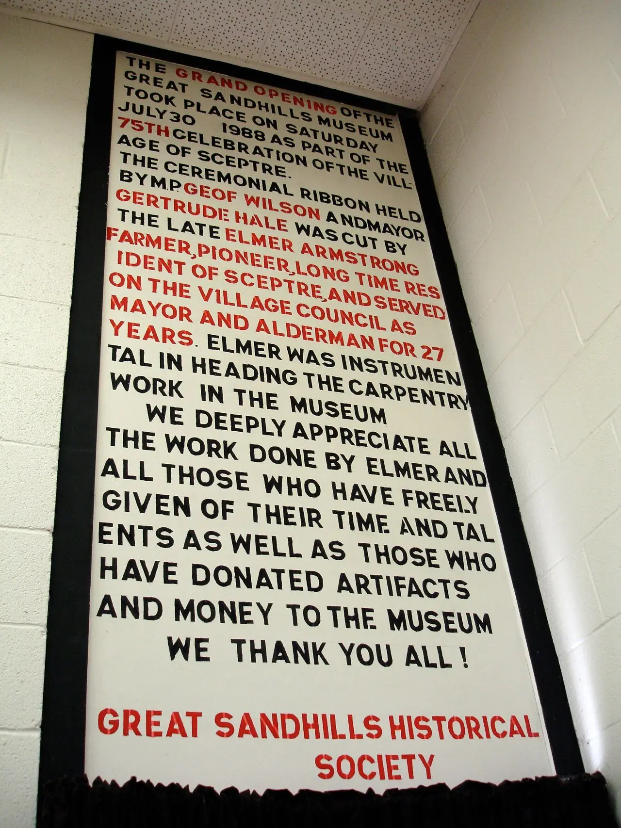 Museum dedication sign at the Great Sandhills Museum